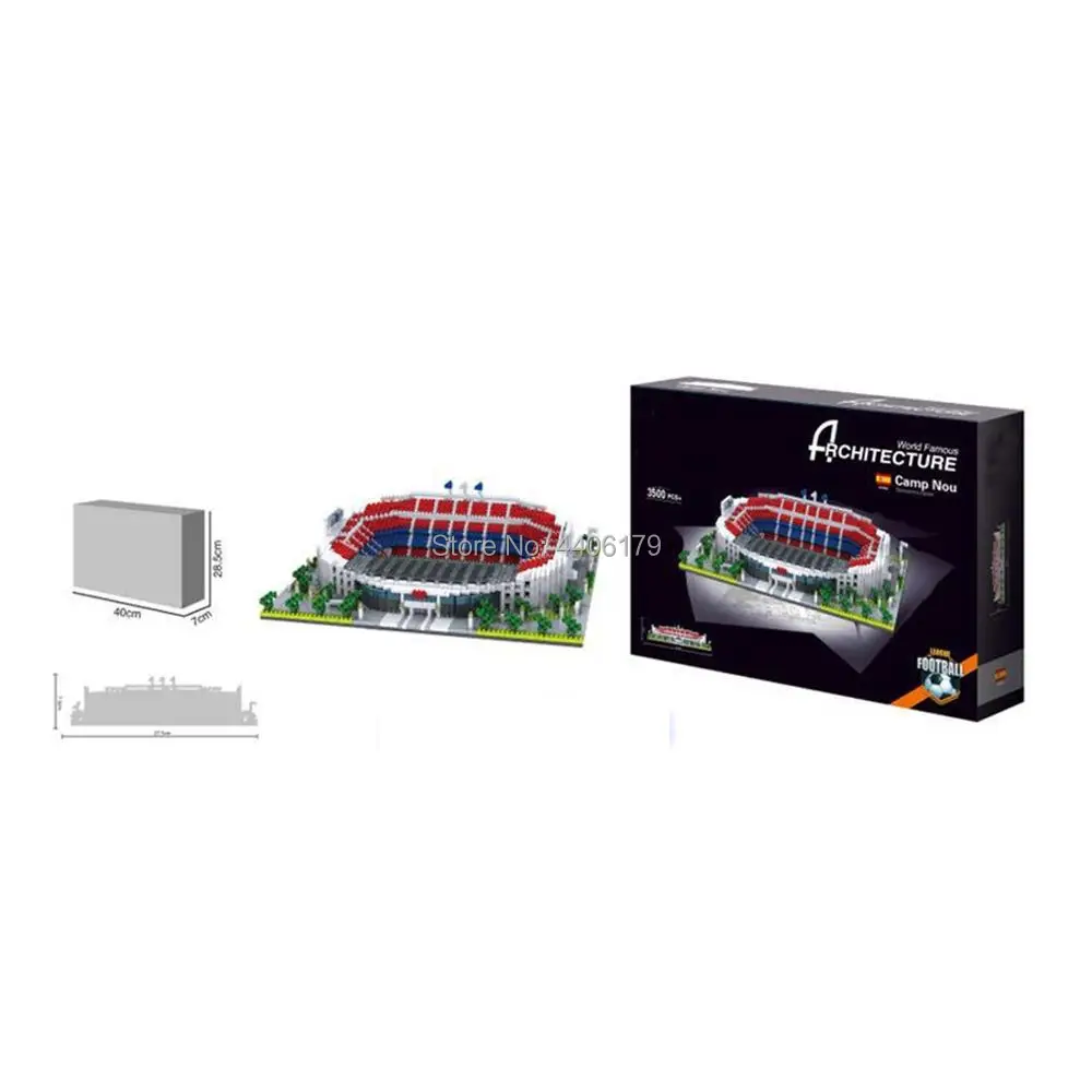 Horúce lepining tvorcov architektúry mesta Španielska La Liga futbal club Barcelona, Camp Nou štadión mini micro diamond blokov hračky