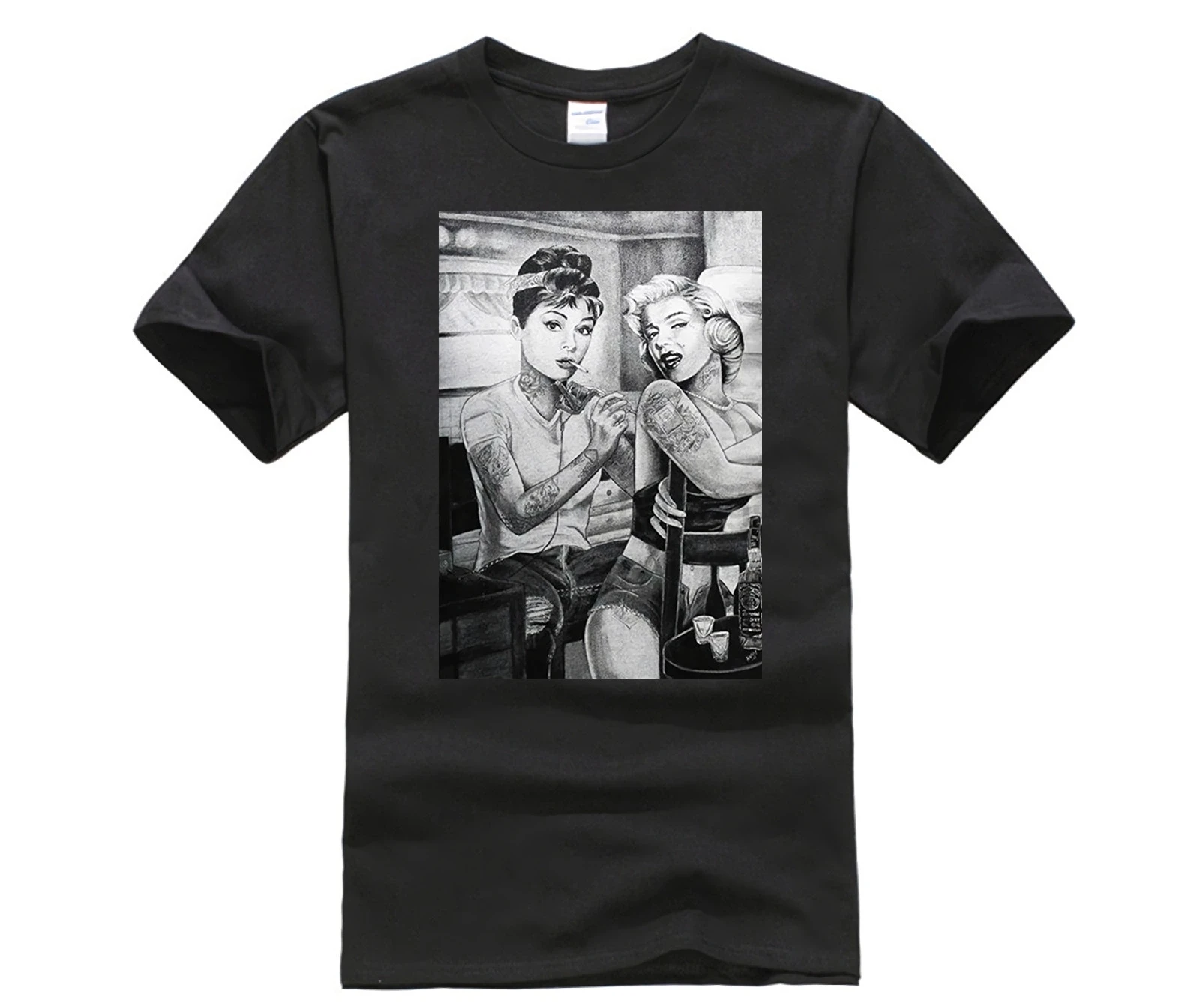 Hot Deals Zábavné Tričká Marilyn Monroe A Audrey Hepburn Vytetované Dvojičky pánske t-shirt