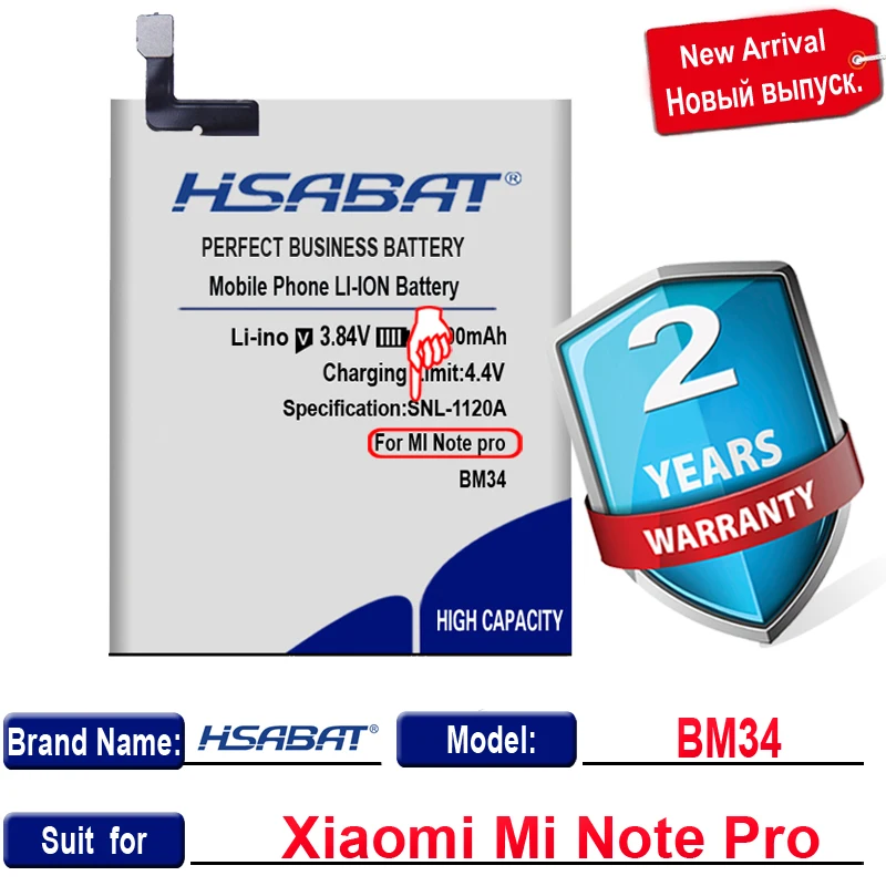 HSABAT BM34 4300mAh Batérie Vstavaný Li-ion Pre Xiao Mi Poznámka Pro Batérie