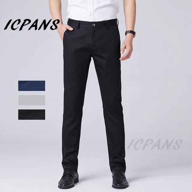 ICPANS Plus Veľkosť 42 44 46 Mužov Tenké Šaty, Oblek Nohavice Mužov Lete Classic Ice Hodváb Slim Fit Business Formálne Nohavice Mužov Oblečenie