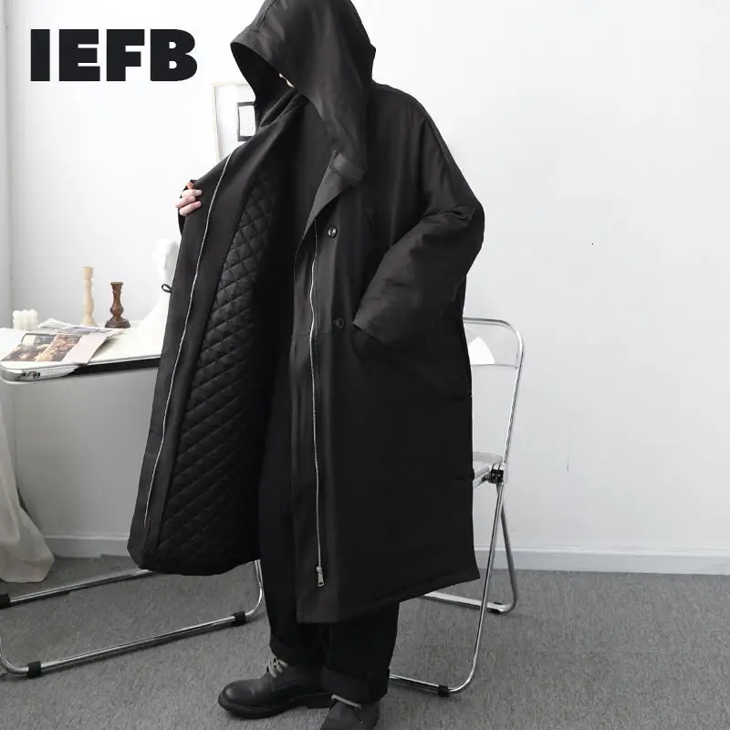 IEFB jeseň zima hrubé kapucňou veľká veľkosť bavlna čalúnená oblečenie pre mužov 2020 módne janpanese streetwear nadrozmerná dlhá srsť 4651