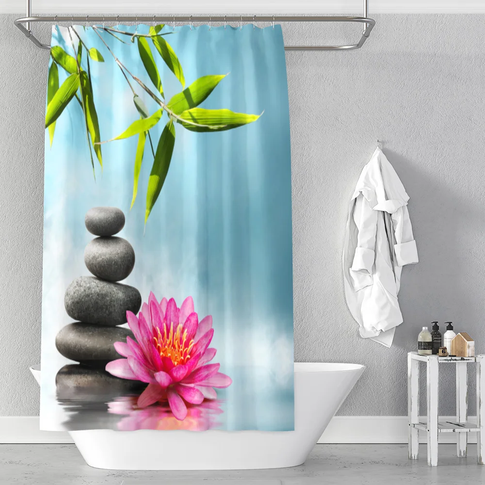 Indický Kúpeľov Zen Buddha Vody Jogy Sprchový Záves Polyester Waterproof Masáž Kameň Orchidea Kúpeľni Sprchový Záves 1.8x1.8 cm