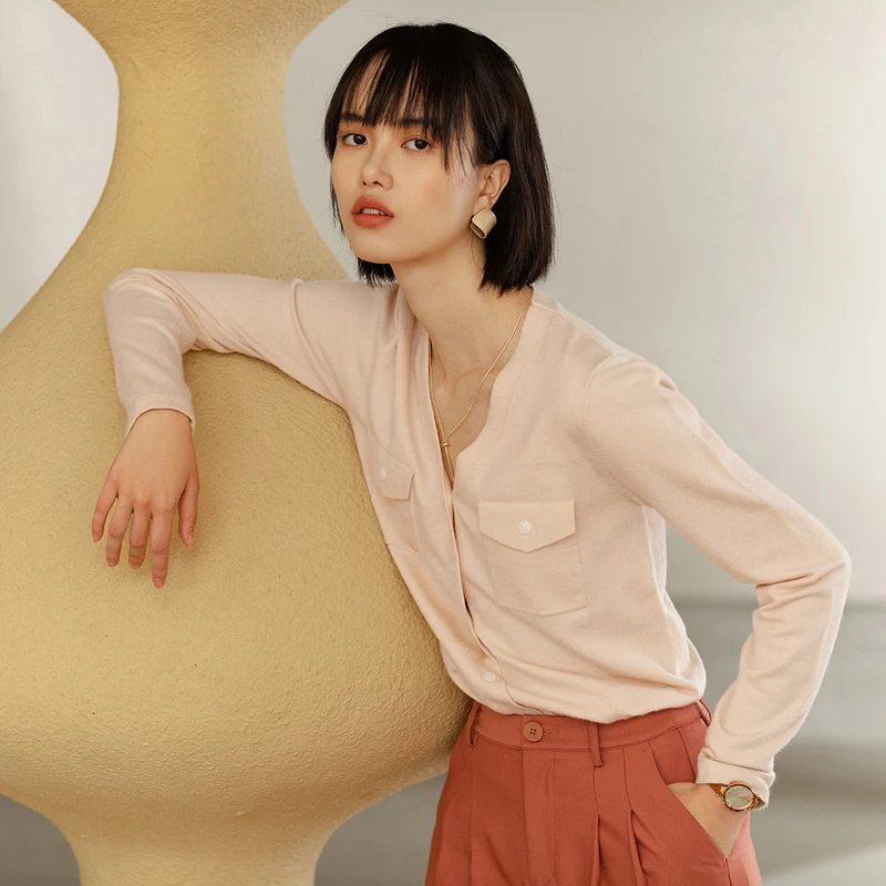 INMAN Jar Jeseň tvaru Predné Vrecko Multi-farebné Jednoduché Dlhé Rukávy Single-breasted Cardigan Sveter