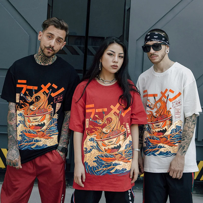Japonský Harajuku T-Shirt Mužov 2020 Lete Hip Hop Tričká Rezance Loď Cartoon Streetwear Tričká Krátky Rukáv Ležérny Top Bavlna