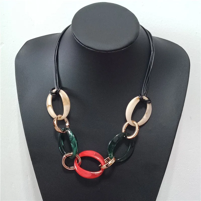 Jar akryl farba visí kruhu geometrické prehnané prívesok náhrdelník kožené lano dlhé oddiel ženy náhrdelník femme koly