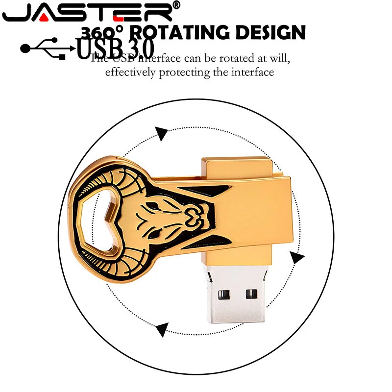 JASTER Memory-Stick USB 3.0 Pen Vodič Flash-Disk Otáča dizajn Usb JASTER Kovové Bull Hlava-Darček 16 GB 8 GB 64 GB