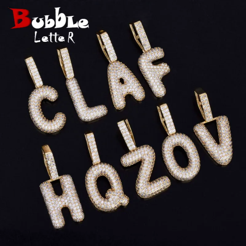 Jeden Malý Bublina Písmená Náhrdelníky & Prívesok Ženy, Zlatá Farba Kubický Zirkón Hip Hop Šperky Kubánskej reťazca
