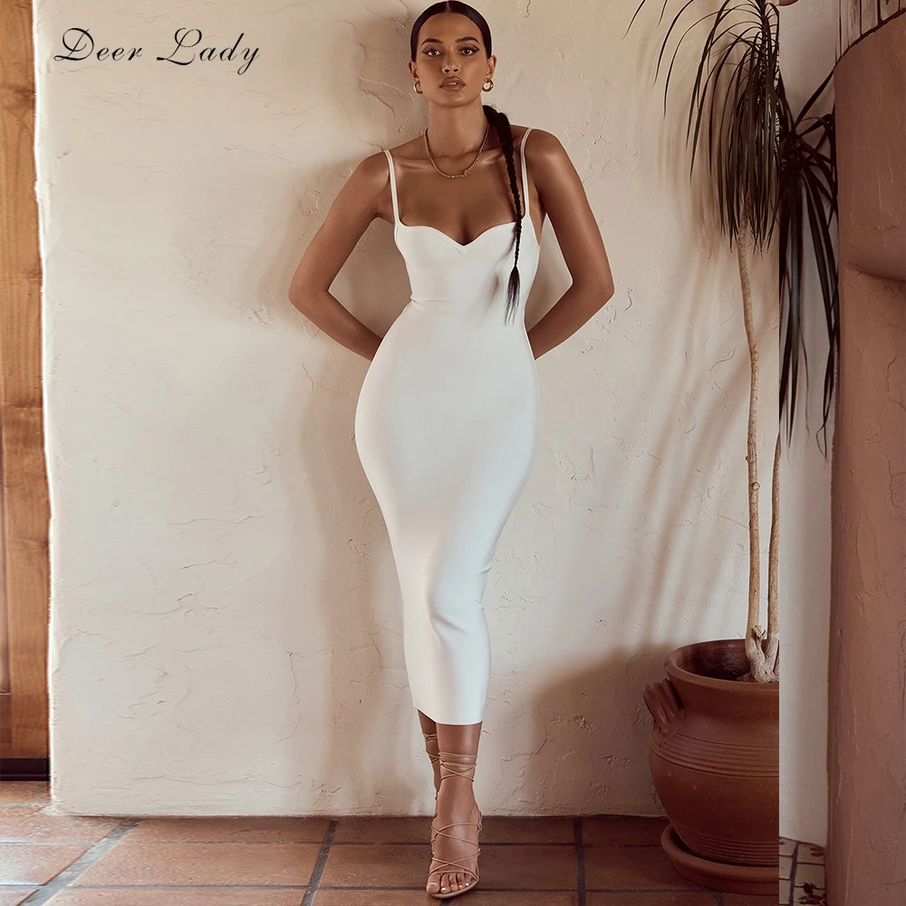 Jeleň Lady 2020 Obväz Šaty, Sexy Biele Midi Bodycon Šaty Obväz Celebrity Club Party Šaty Žien Večer