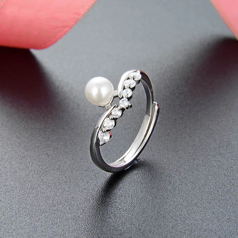 Jellystory trendy 925 Sterling Silver Šperky Krúžok sladkovodné perly zirkón nastaviteľné Prstene pre Ženy Svadobný Sľub Strany