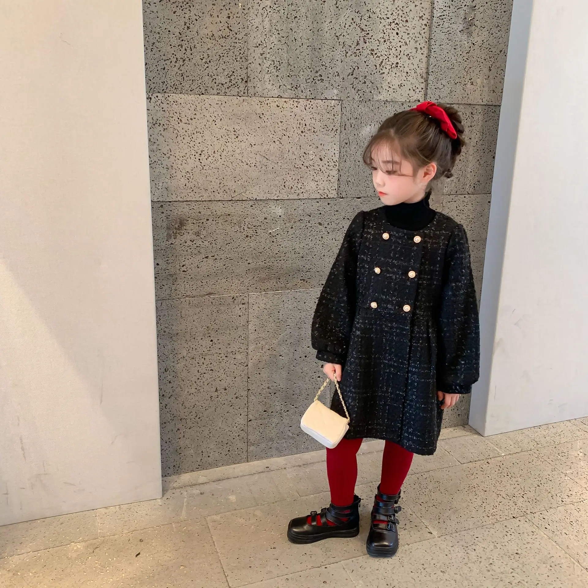 Jesenné a Zimné Nový Príchod kórejský štýl vlnené koberčeky dlhá srsť s kovovými tlačidlami na módne roztomilé dieťa dievčatá