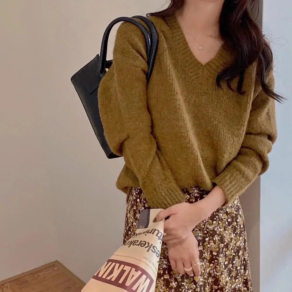 Jeseň / zima 2020 žien top Harajuku kórejský dlhý rukáv super sexy veľké tvaru bežné Pulóver jednoduchý módny pletený sveter