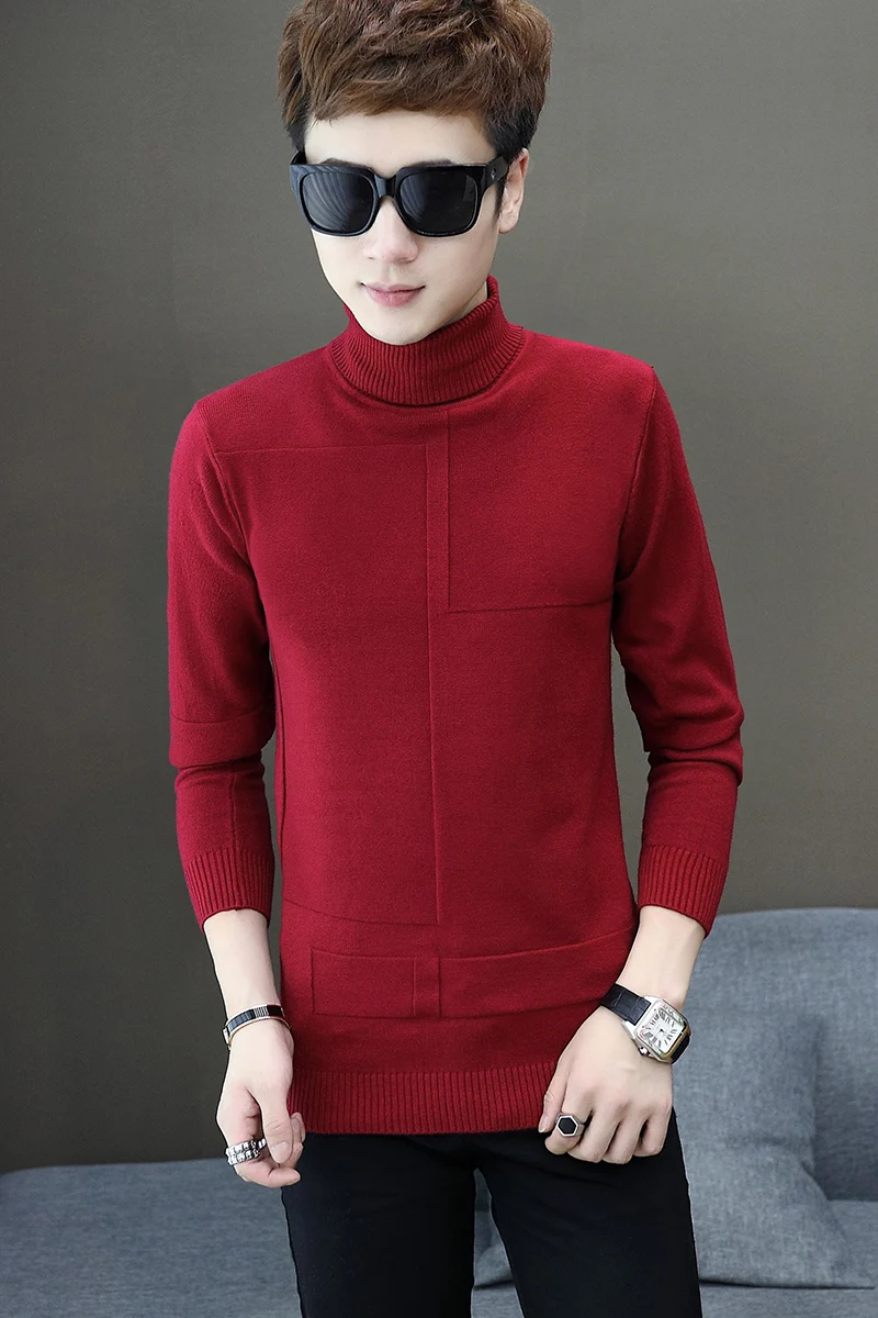Jeseň zima mužov turtleneck sveter pre mužov slim kórejská verzia hrubé svetre sveter