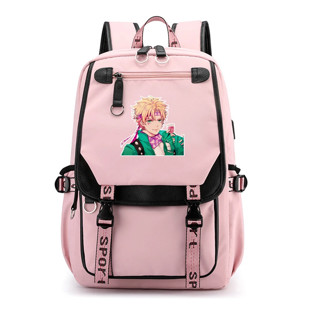 Jo Jo je Bizarné Dobrodružstvo Ženy, Ružová Späť Pack Nylon Školské Tašky Ružová Bookbag Veľké Cestovný Batoh USB Nabíjanie Notebooku Bagpack