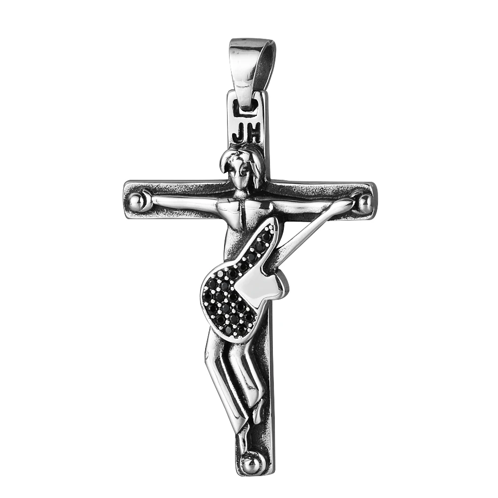 Johnny Hallyday gitara kríž z nerezovej ocele s príveskom, špeciálne pre francúzsky rocker fanúšikov medailón charms Kresťanský Kríž Náhrdelník