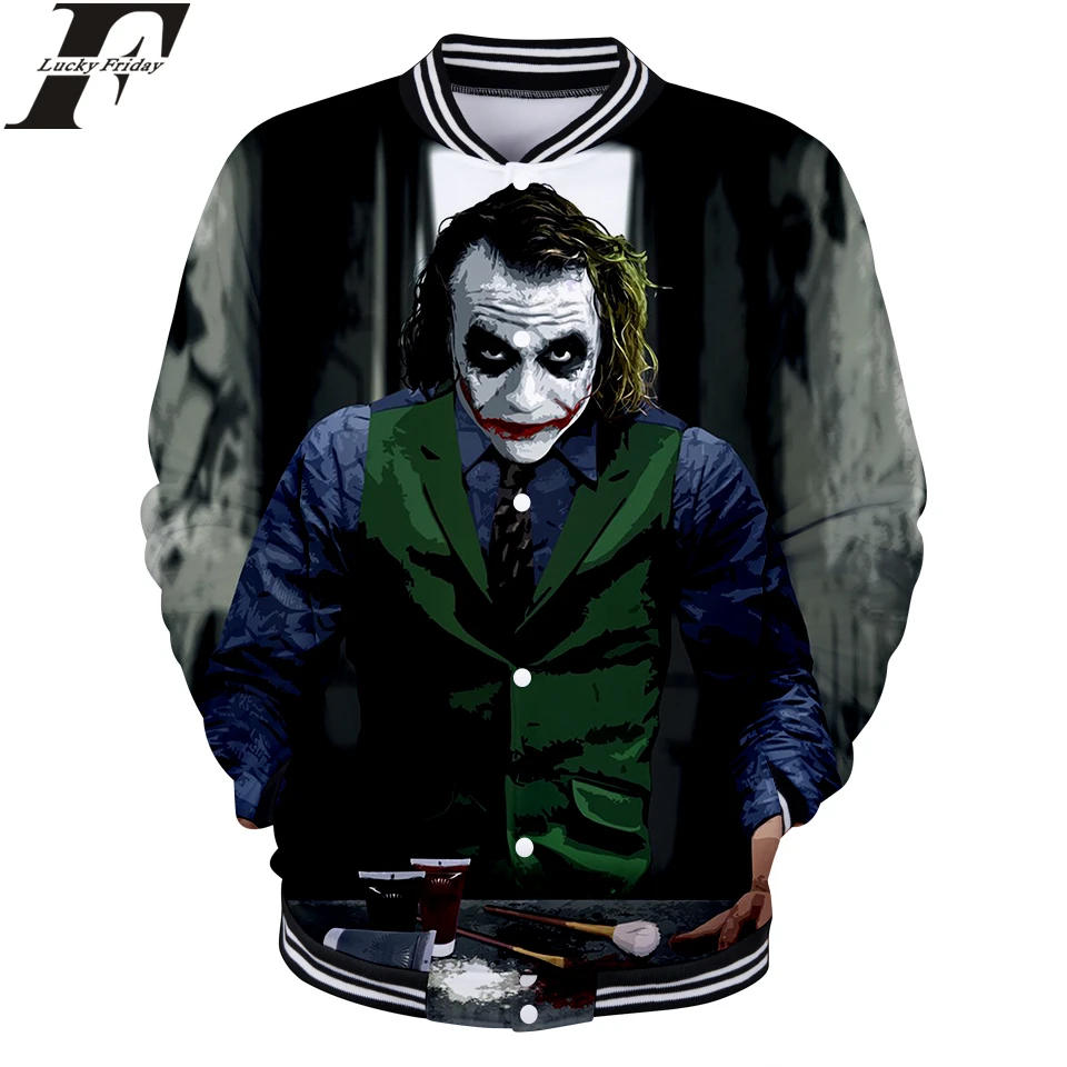 Joker 3D Baseball Jacket Hrdina Anime Muža/Ženy Pravidelné Jarné Baseball Jacket Módne Koláž Šaty Plus Veľkosti 4XL