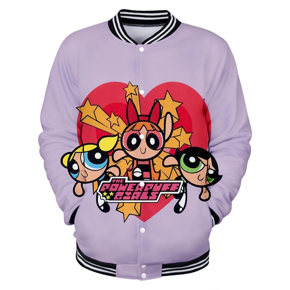 Kawaii Powerpuff Roztomilé Dievčatá 3D Baseballová Bunda Bomber Bunda Album Buttercup Bežné Harajuku Streetwear Oblečenie Plus Veľkosť Bunda