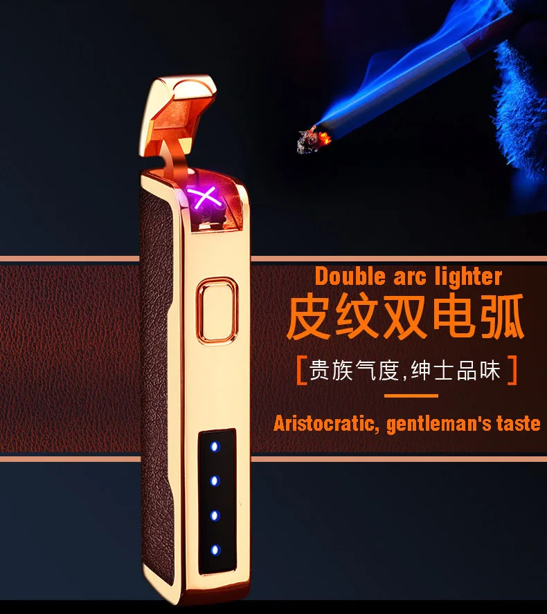 Kožené cigaretový zapaľovač dvojoblúk elektronické ľahšie vetru nabíjanie pomocou pripojenia USB high-end cigaretový zapaľovač