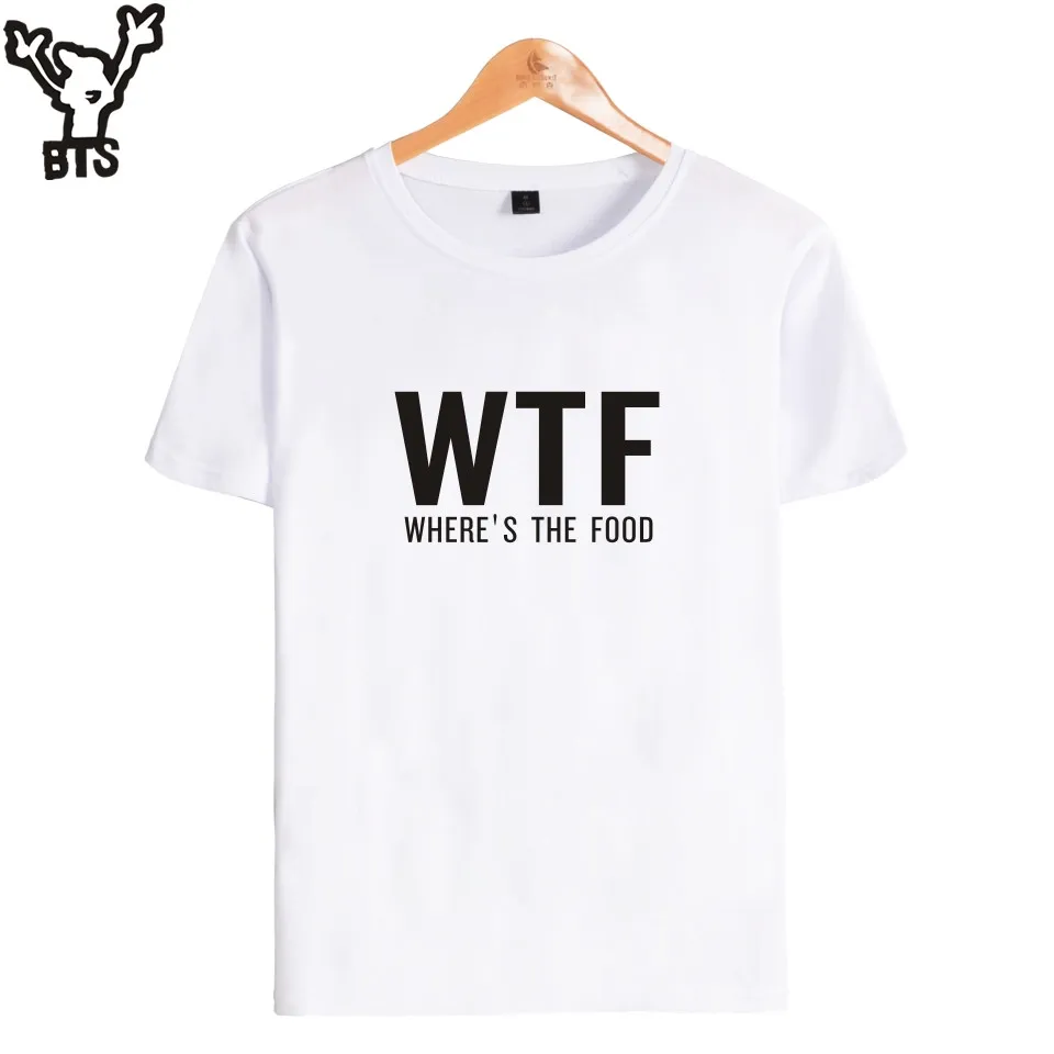 Kpop WTF T-tričko Bavlna, Biela, Kde je Jedlo Zábavné List Tričko Plus Veľkosť Letné Krátke Bavlnené Tričko Femme