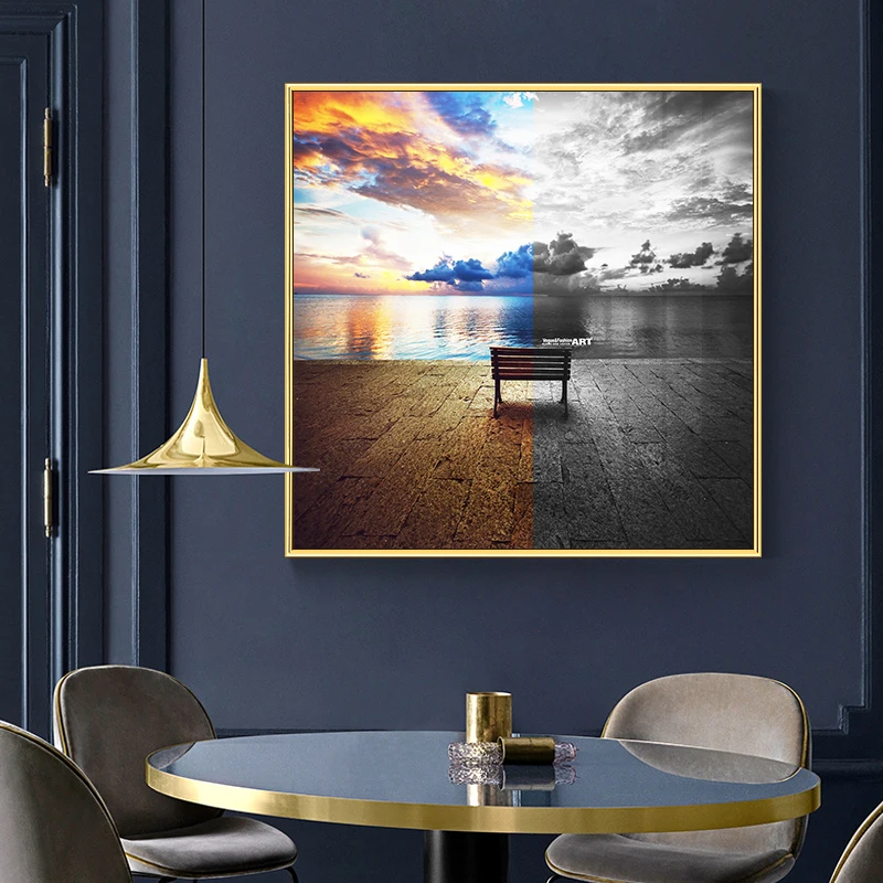 Krajina Moderné Obrazy na Stenu Obrázky Krásny Minimalistický Seascape Golden Sun Beach Vintage Plagáty Tlačí na obývacia izba