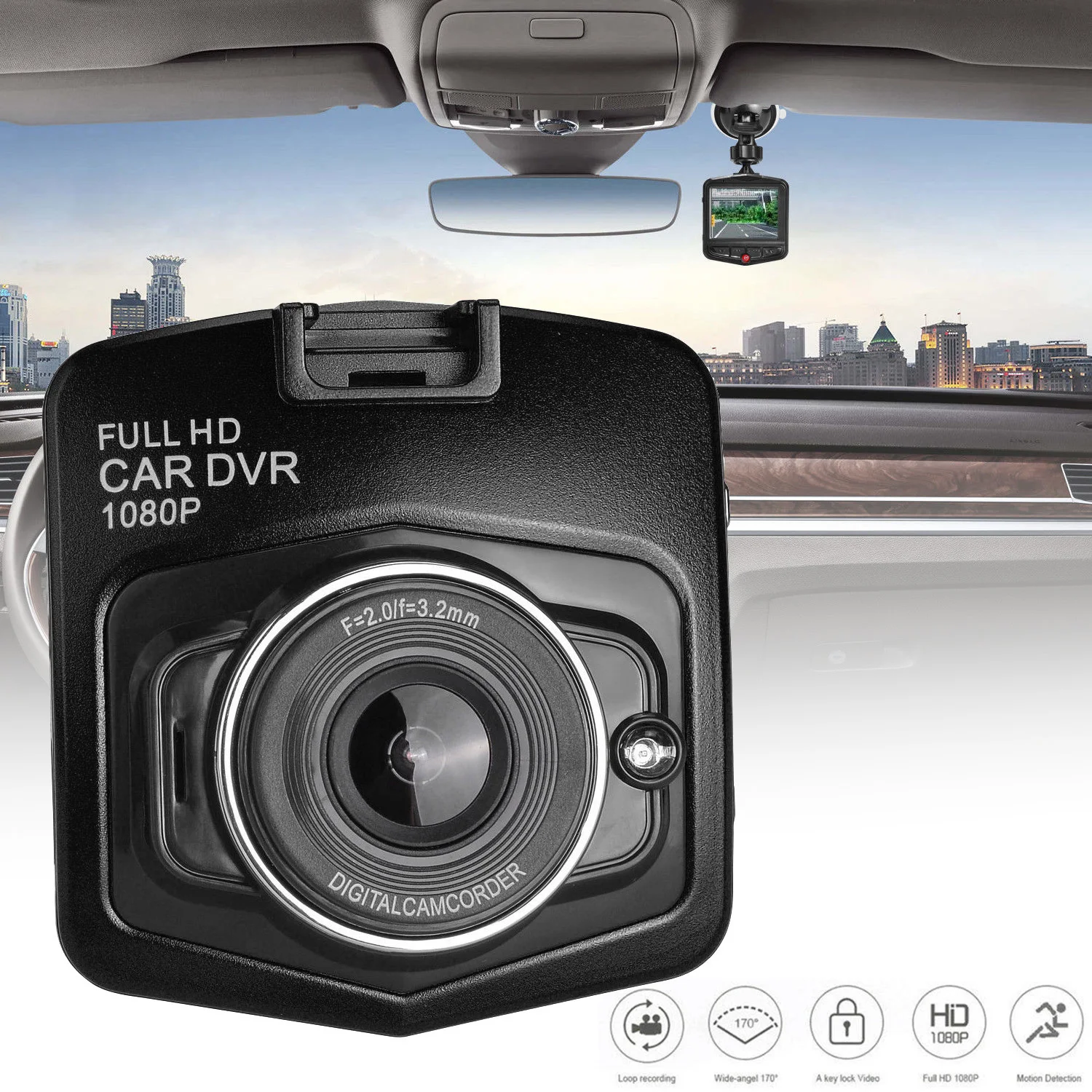 Kreatívne Dash Cam HD Noc Auta DVR Kamera Štít Tvar 1080P Pozorovací Uhol Dashcam Video Rekordér