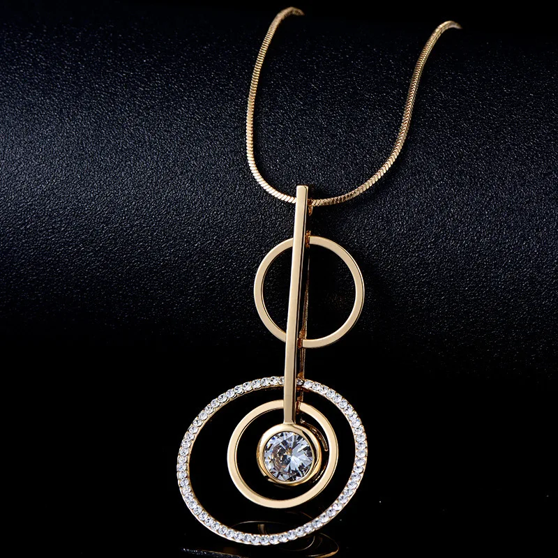Kruhy Náhrdelník Prívesok Pre Ženy, Zlatá Farba Dlhý Sveter Reťazca Maxi Vyhlásenie Crystal Náhrdelník Módne Šperky Darček Veľkoobchod