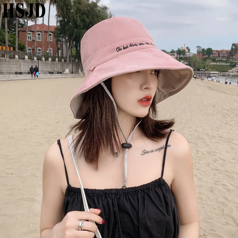 Kórejský List obojstranné Panama Skladacia Vedierko Hat Ulici pokrývku hlavy Lete Žena je Slnko Klobúky Široký Okraj Anti-UV Pláži Bežné Spp