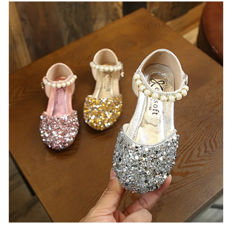 Kórejský Módne Dievčenské Topánky Princezná Topánky Dievčatko Obuv Crystal Topánky Diamond Pearl Nízke Podpätky Sandále Jasné Topánky