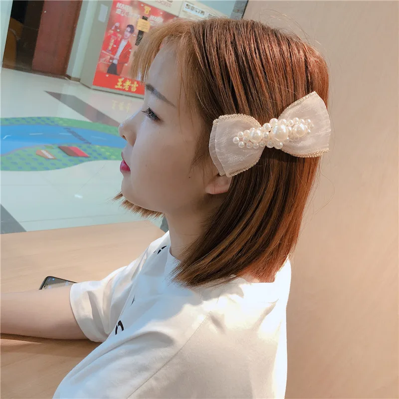 Kórejský Módne Pearl Textílie Vlásenky hlavový most Copu Luk Jar Klip Headdress Šperky pre Ženy, Svadobné Doplnky do Vlasov