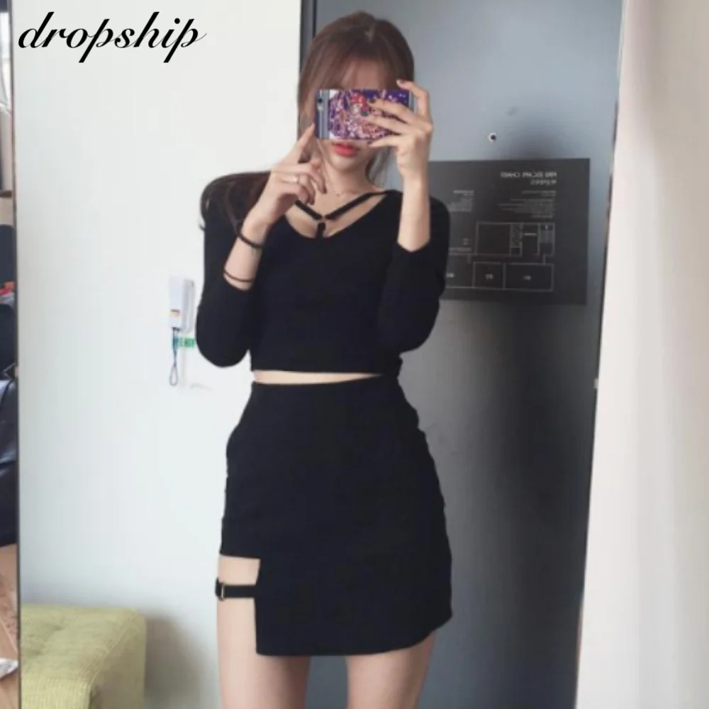 Kórejský Štýl Black Hip Sukne Nepravidelný Micro Mini Sukne, Mini Sukne Letné Módy Harajuku Sexy Vysoký Pás Bodycon Krátke Sukne