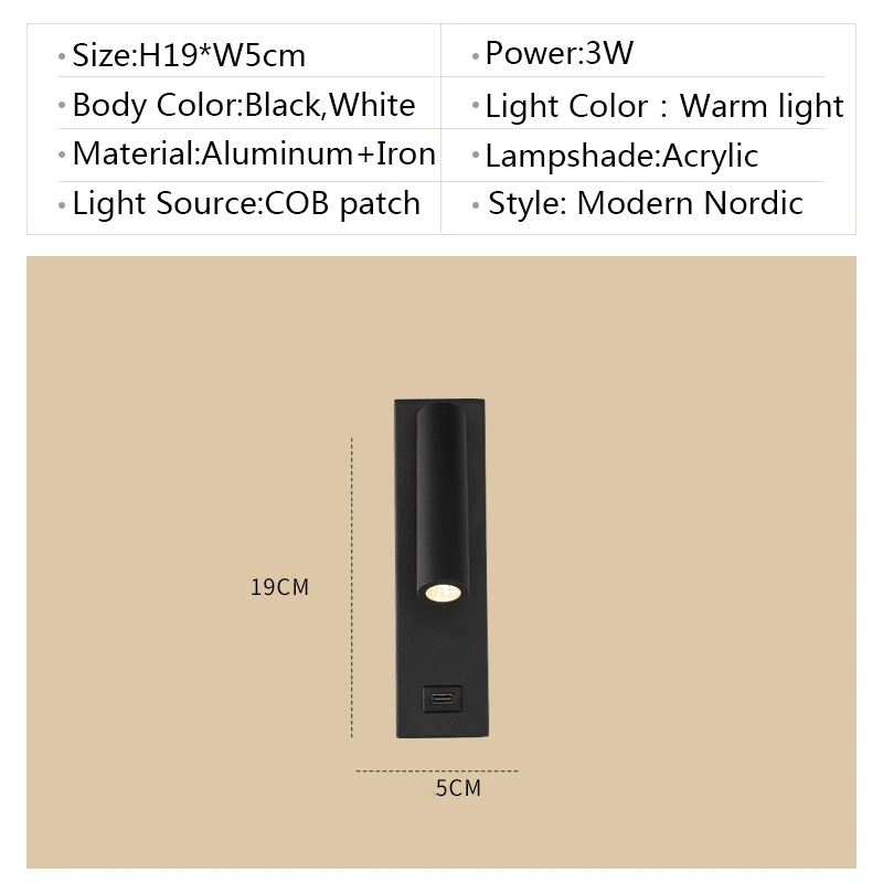 LED nástenné svietidlo s vypínačom, Spálne, vnútorné osvetlenie, nočné Nástenné svietidlo USB noc LED Čítanie 3W LED steny Sconce luminaria