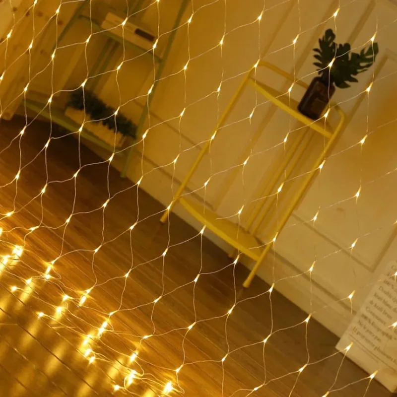 LED Čistý String Svetlá Garland Opony Vianočné Izba Dekorácie Ligotať Rozprávkových Svetiel Dekor Vonkajšie Svadobné 8Modes na Záhrade