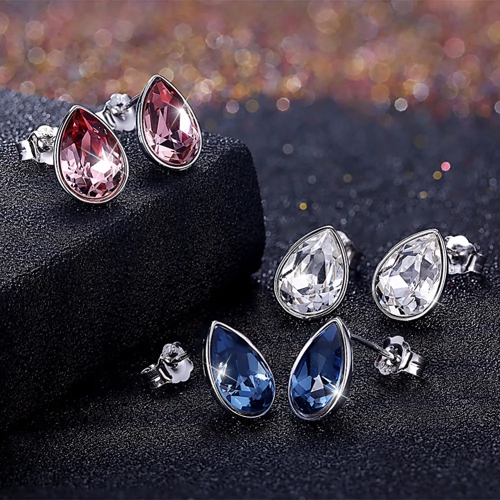 LEKANI Crystal Od Swarovski Waterdrop Stud Náušnice Jednoduché Módy Piercing S925 Jemné Strieborné Šperky Pre Ženy Joyas