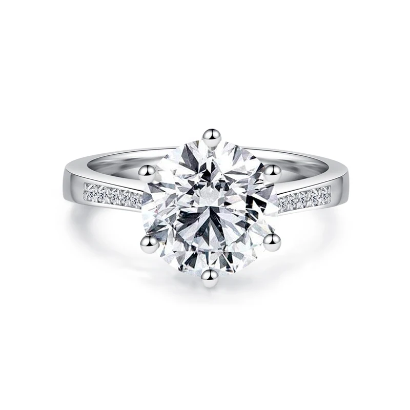 LESF Luxusný 4 Ct Solitaire Zásnubné Prstene Okrúhly Rez 6 Kolík Sona Diamond 925 Sterling Silver Ring Pre Ženy