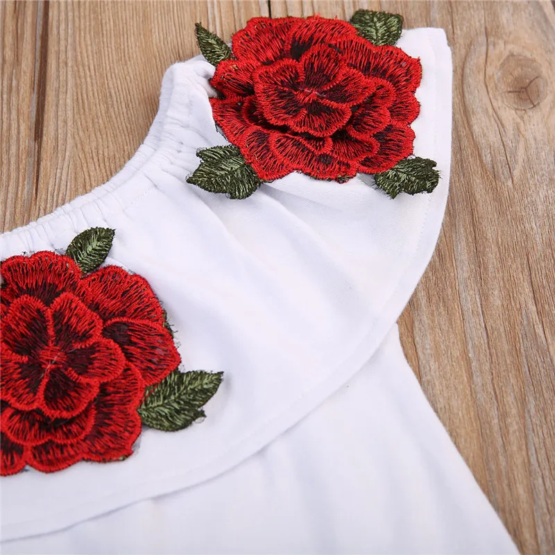 Letné Baby Deti, Dievčatá Oblečenie 3D Kvetina tlače bez rukávov Prehrabať kolo krku pulóver T-Shirts Denim Otvor Nohavice 2pc bavlna Nastaviť