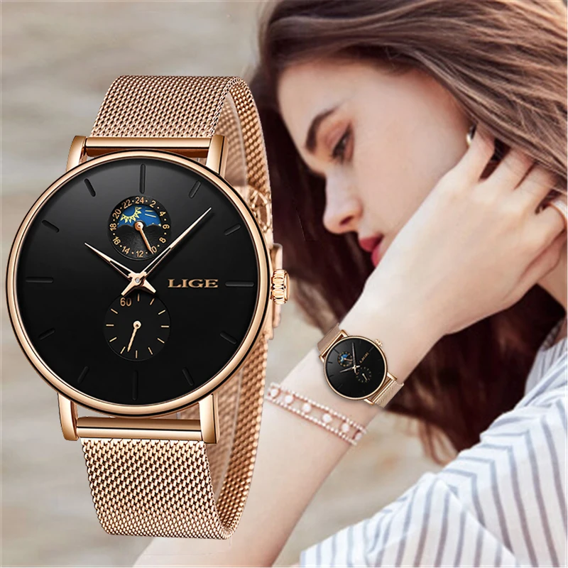 LIGE Ženy, Luxusné Značky Sledovať Jednoduché Quartz Lady Nepremokavá Náramkové hodinky Ženskej Módy Bežné Hodinky Hodiny reloj mujer 2020