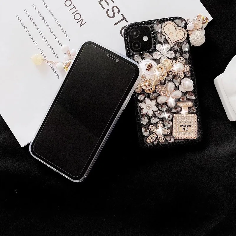 Luxusné Bling Gold Crystal Pearl Diamantový Skvost, Kvet puzdro Pre iPhone 12 Mini 11 Pro XS Max XR X 8 7 6 Plus SE Ručné Prípade