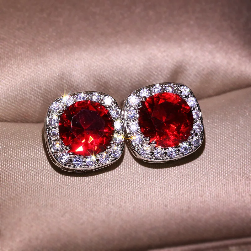 Luxusné Crystal Red Blue Pink AAAA Náušnice Zirkón s 925 Silver Needle Silver Šperky Nádherné Dámske Náušnice