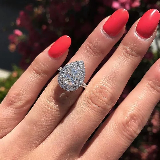 Luxusné hruška pevné 925 sterling silver zásnubné prstene pre ženy Lady Diamond svadobné drop krúžok výročie šperky hromadne predávať