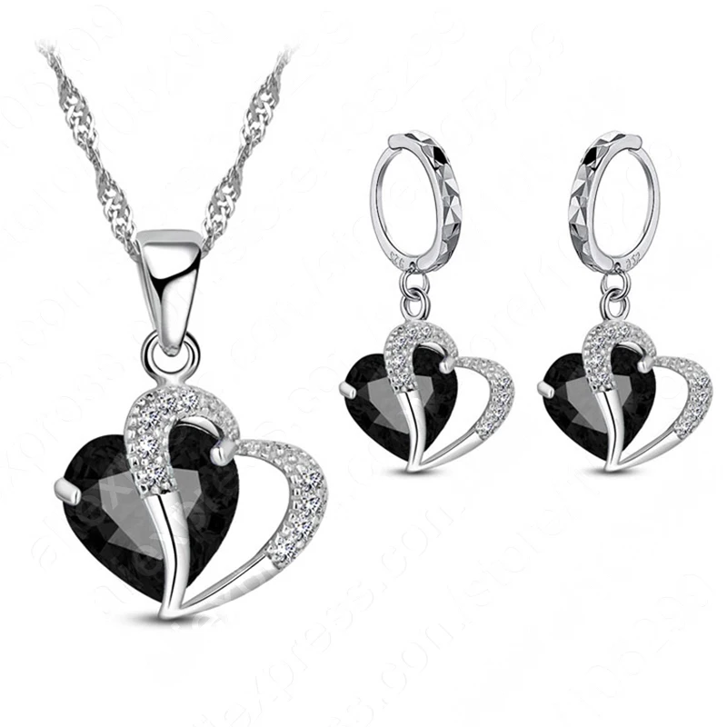 Luxusné Ženy 925 Sterling Silver Kubický Zirkón Náhrdelník S Príveskom, Náušnice, Sety Chrupavky Piercing Šperky, Svadobné Srdce Dizajn