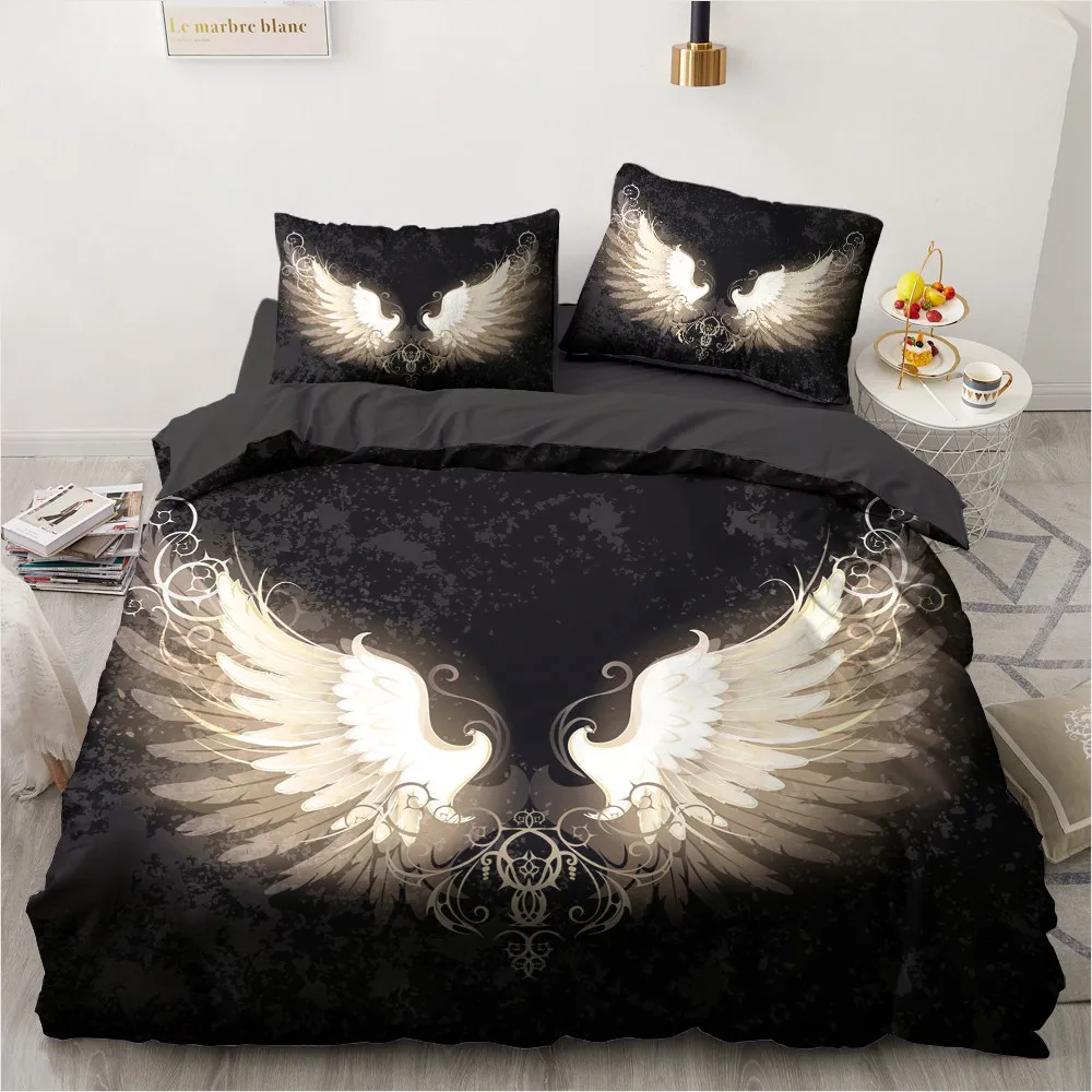 Luxusný 3D Black Posteľná Bielizeň Perinu Set Prikrývka sa Vzťahuje na Vankúš Cumlík Shell posteľná bielizeň Tašky Zlaté Krídla Americký Štýl