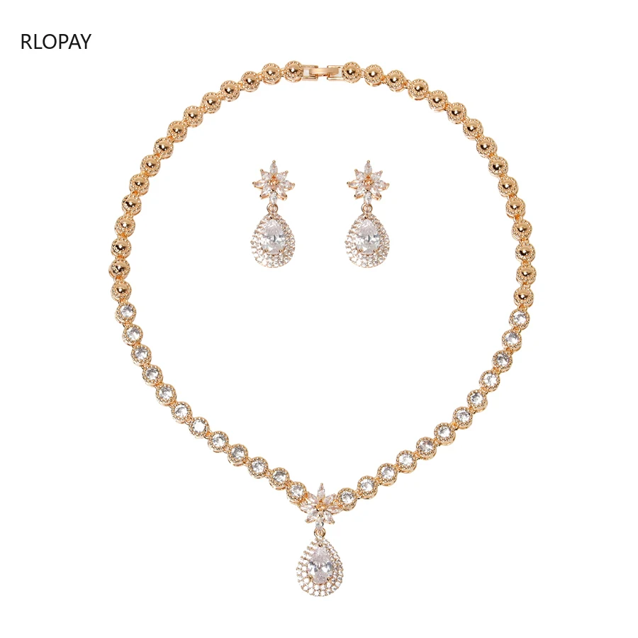 Luxusný Dubaj Zlaté Šperky Sady pre Svadobné Trendy Kvapka Vody Náhrdelník/Náušnice Gadgets pre Ženy Nigérijský Svadobné Šperky Set