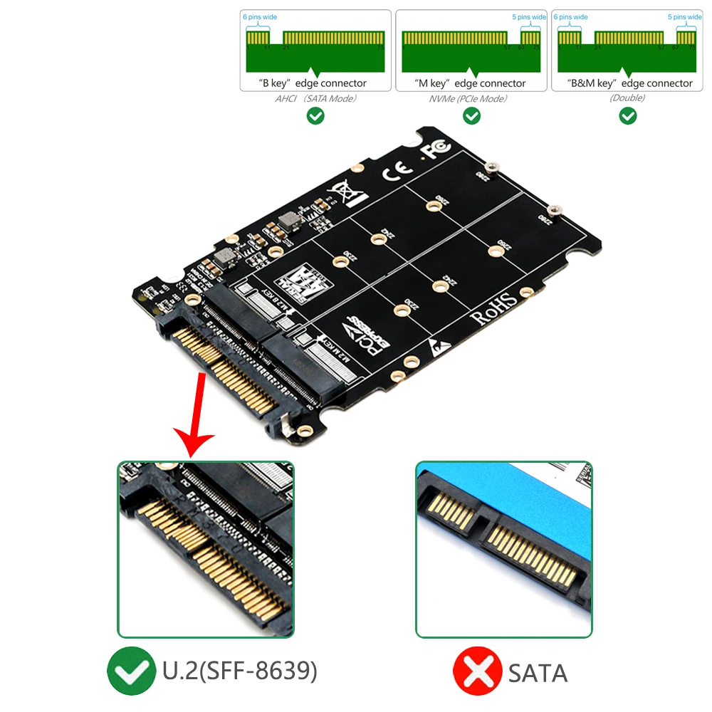 M.2 nvme ssd Tlačidlo M Tlačidlo B SSD na U. 2 SFF-8639 Adaptér m2 m kľúč adaptér,m.2 nvme na sata (Non-SATA Rozhranie)