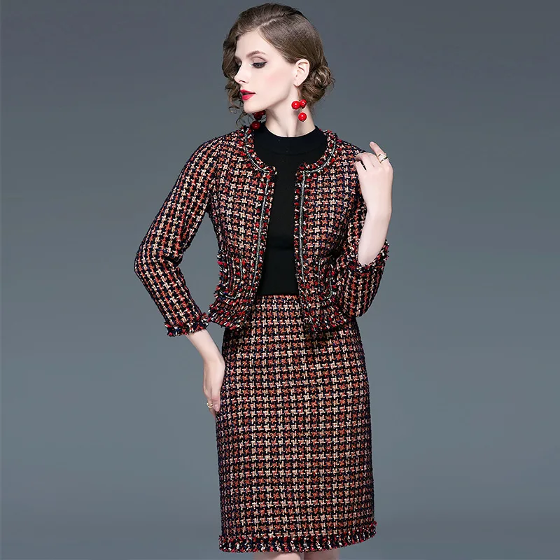 MARKOWO Desinger Značky 2020 Jesenné a zimné nové módne pracovníkom úradu vyhovovali tweed sukne vyhovovali dvoch-dielny oblek