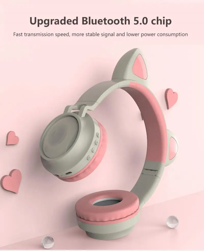 Mačka Ucho Bluetooth 5.0 Slúchadlá Hra Potlačením Hluku Dievčatá, Deti Roztomilý Headset Podpora TF Kariet Bezdrôtové Slúchadlá s HD Mikrofón