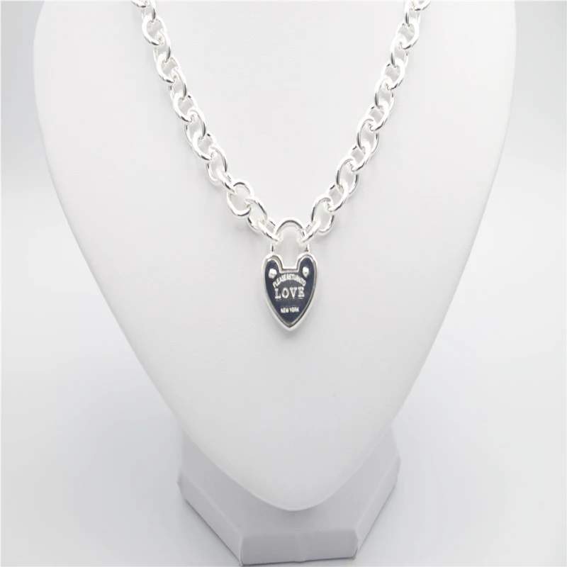 Mincový striebro S925 1:1 LOGO Značky Šperky Love Heart-shape Zámok Náhrdelník Prívesok pre Dámy Strany Valentine Darček Darom LÁSKY
