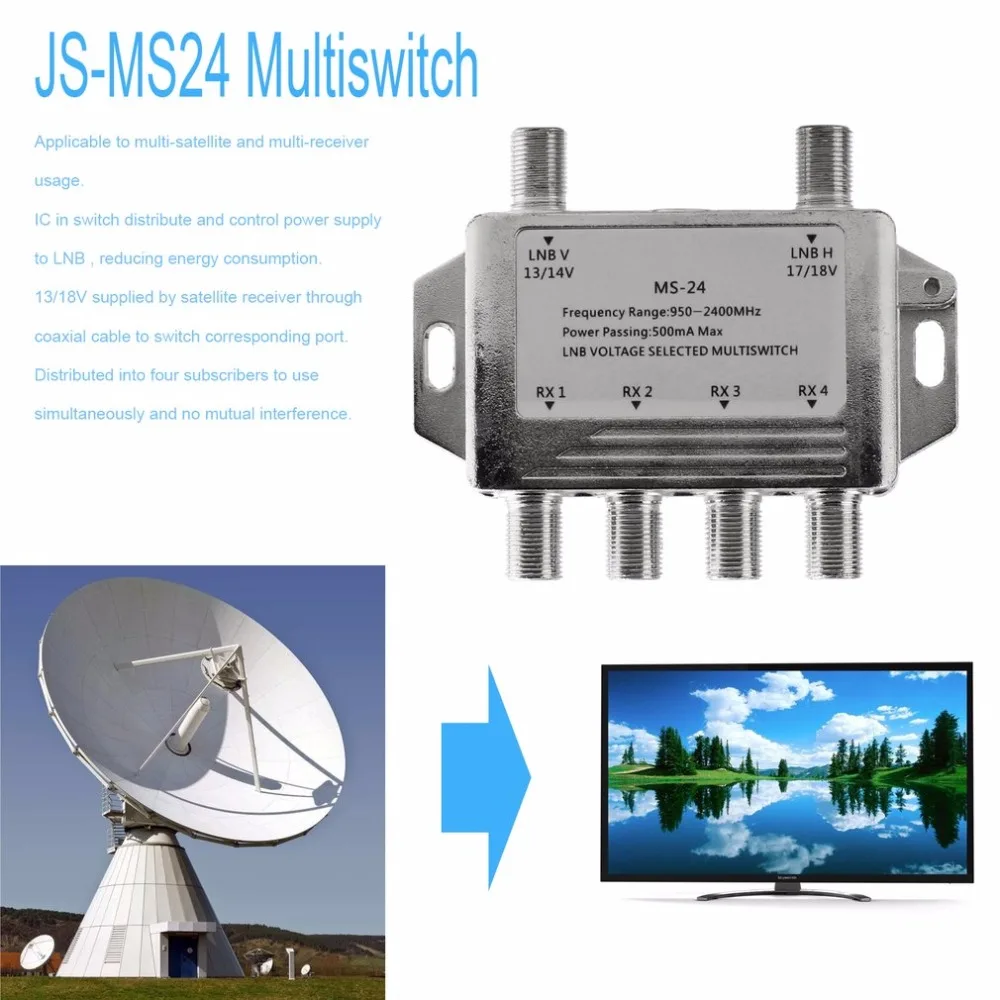 Mini 2x4 Satelitného Signálu Multiswitch LNB Napätie Vybraných 950-2400MHz Multiswitch LNB Prenosný Prijímač Multiswitch