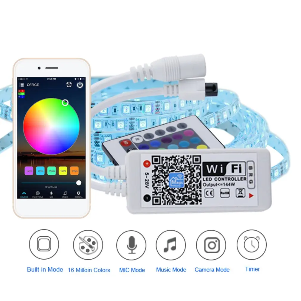 Mini Wifi + IR Diaľkové ovládanie 24Keys RGB LED Regulátor systém iOS, Android APLIKÁCIE Pre RGB / RGBW LED Pás Svetla