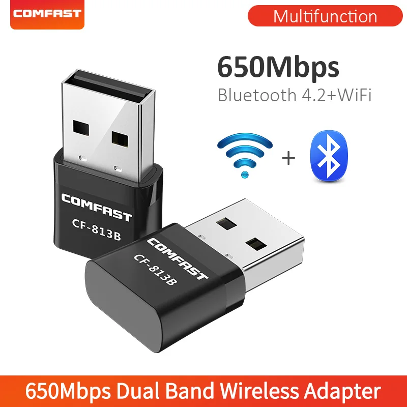 Mini WiFi USB 650Mbps bezdrôtový wifi adaptér, čierna 802.11 AC bluetooth 4.2 RTL8821CU 2.4+5.8 G dual band wi-fi prijímač pre desktop