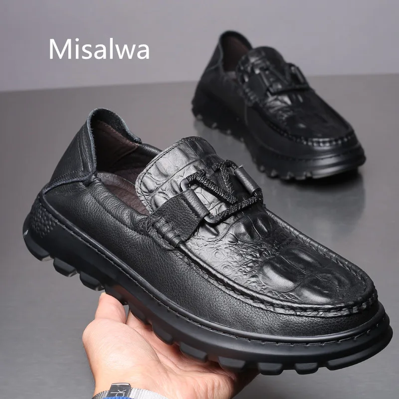 Misalwa 2021 Jeseň Business pánske Mokasíny Ručne vyrábané Bežné Kožené Topánky Anglicko Úrad Práce, Lenivý Jeden Moccasins Čierna