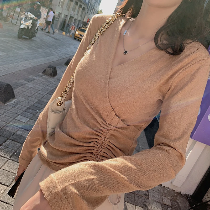 MISHOW 2019 Nový kórejský Štýl Vintage Dlhý Rukáv Pletenie Sveter tvaru Streetwear Štíhle Ženy Tričko MX19C5435